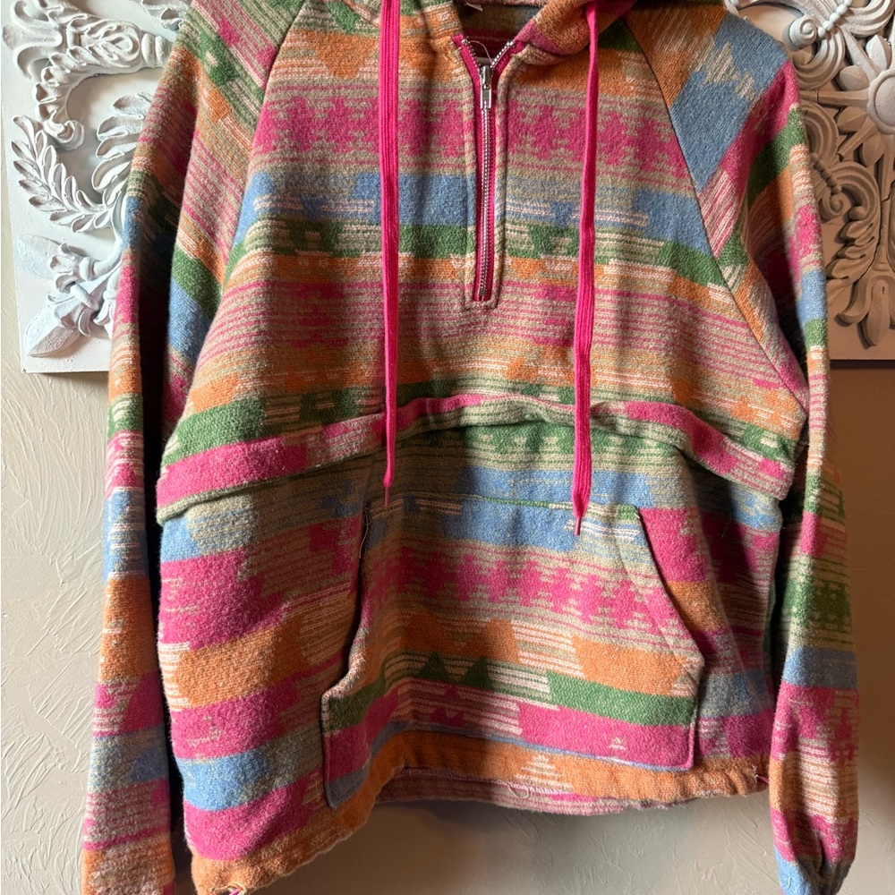 Multicolor Western Aztec Print Hooded Sweater for Women medium